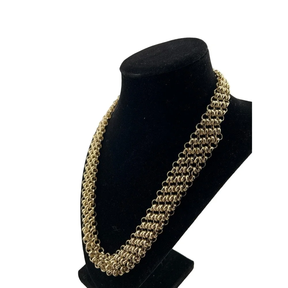 Vintage Women's Gold-Tone Layered Open Intertwined Oval Link Chain‎ Necklace